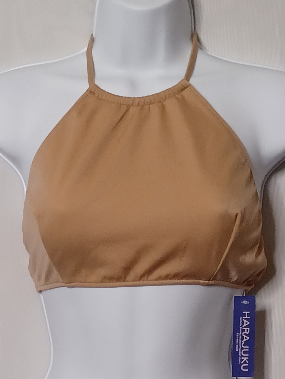 Harajuku Tan High Neck Halter Top Swimwear. Size M